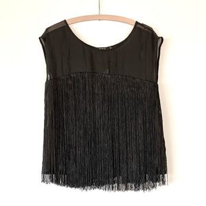Ark & Co. Black Sleeveless Fringe Top sz S NWT